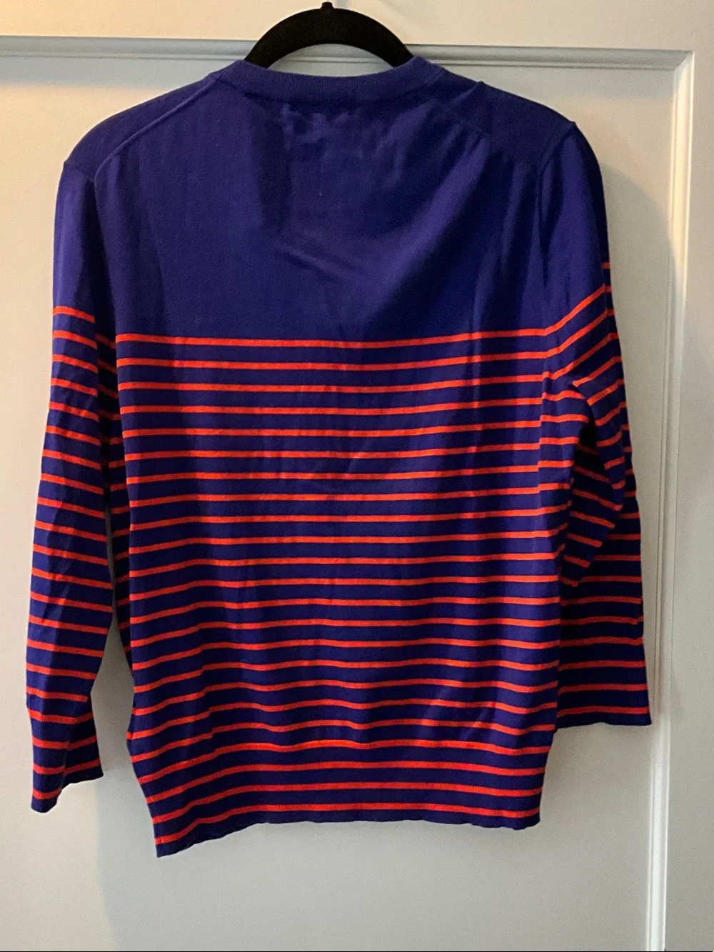 J. Crew Purple and Red Striped Button Cardigan